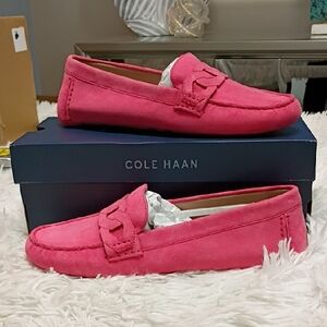 New Cole Haan Women's Vibrant Pink Leather Evelyn Chain Driver Shoes